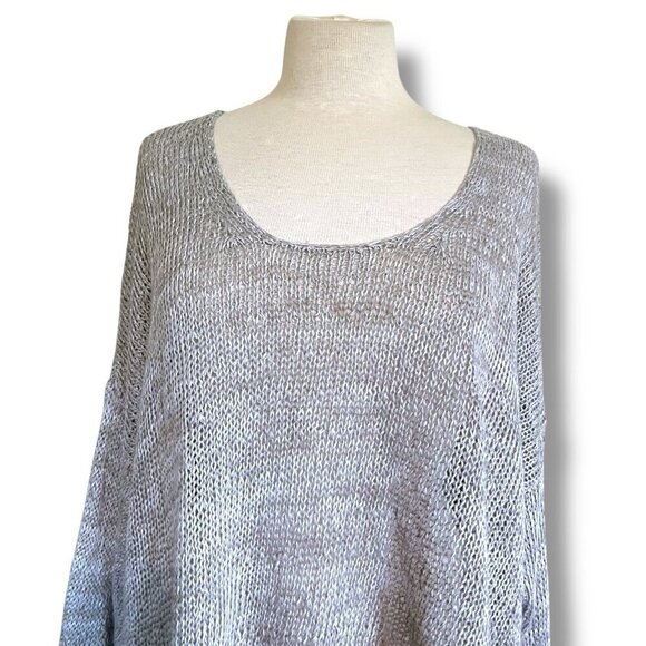 Eileen Fisher Womens Sweater Sz Medium Large Gray Linen Open Knit Minimalist - Picture 2 of 6